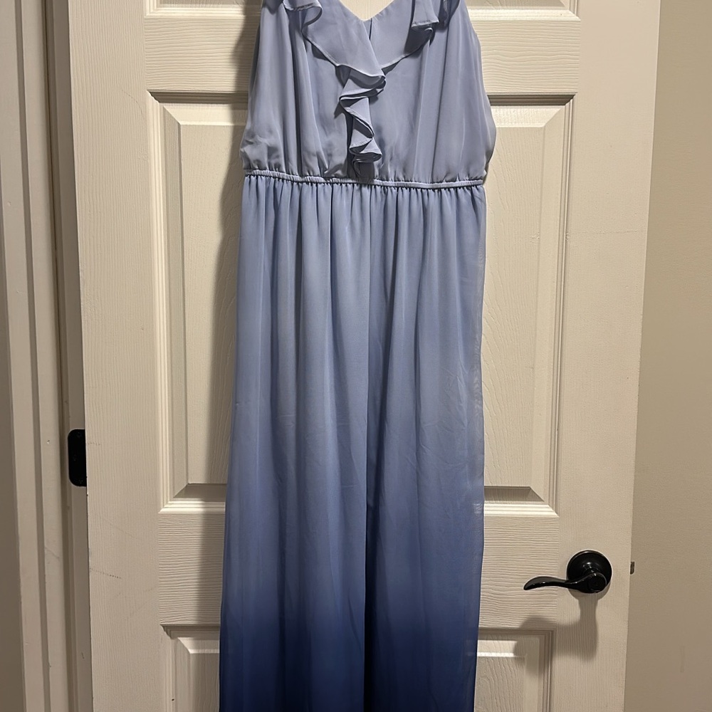 Umgee Light Blue to Dark Blue Ombre Maxi Dress with Ruffles